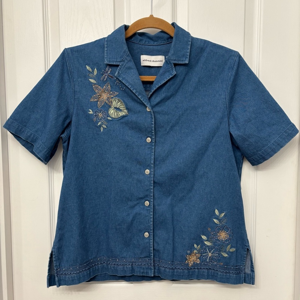Alfred Dunner Embroidered Denim Top | Size 12